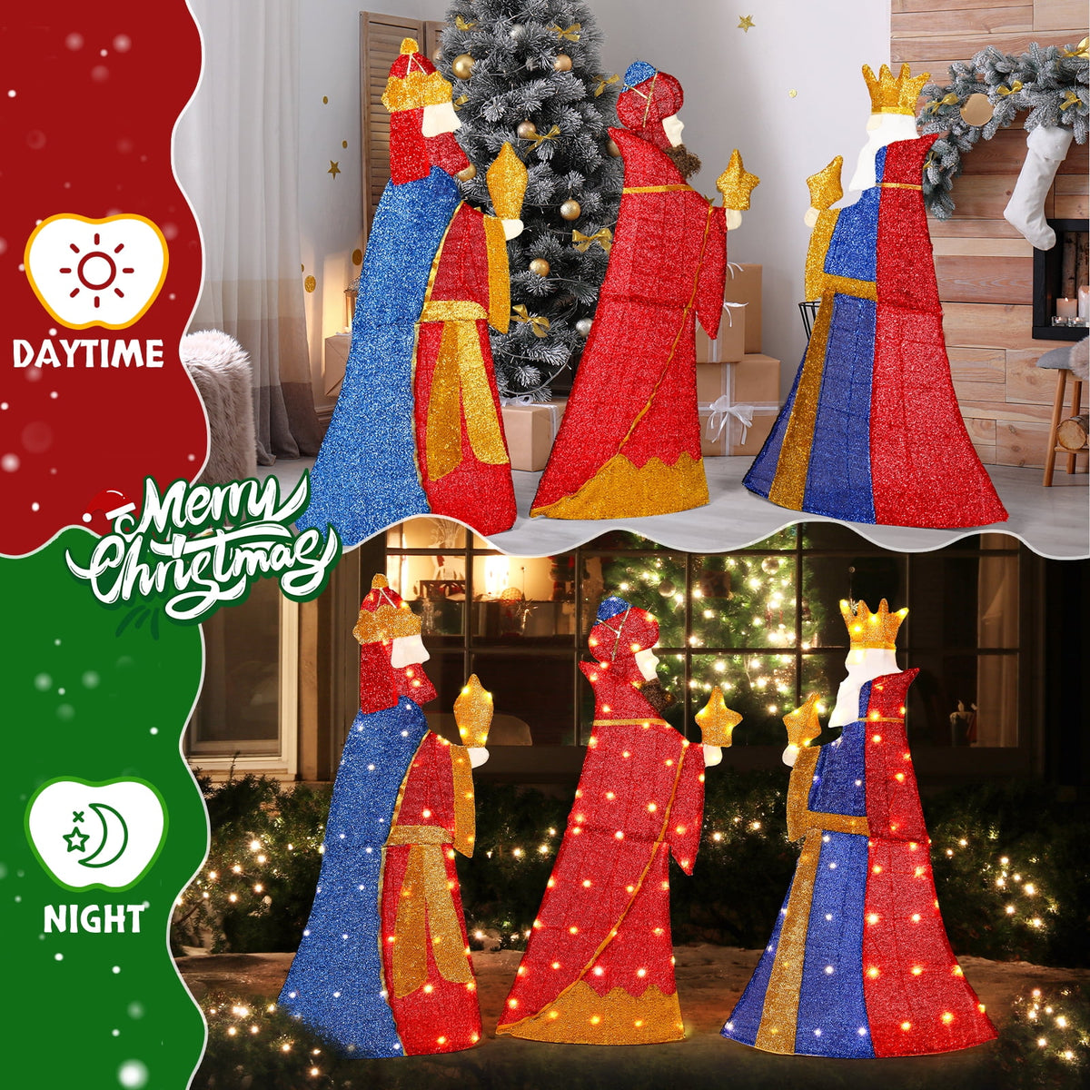 Ktaxon 6ft Christmas Lighted Three Kings Decor,Three Wise Man,Holy Family Christmas Outdoor Decor,Yard Decoration with 160LED Lights