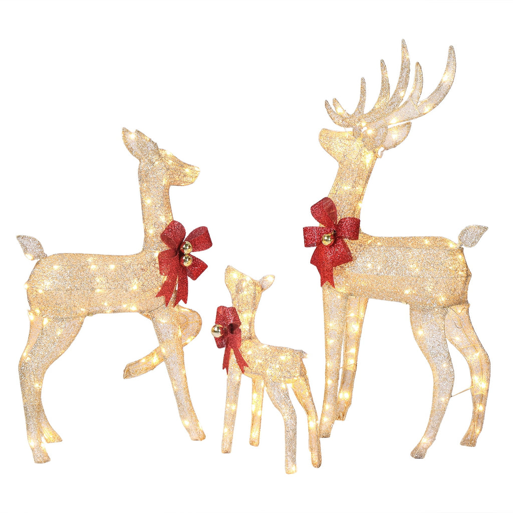 Ktaxon Christmas Outdoor Decor 4FT Lighted Reindeer Set 3Pcs Yard Deer Decorations LED Lights - Gold