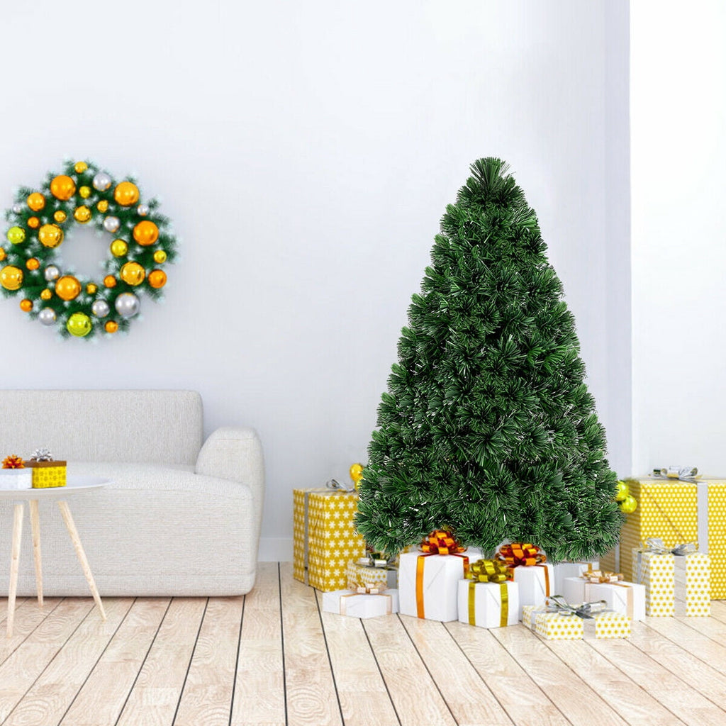 Costway 6Ft Pre-Lit Fiber Optic PVC Christmas Tree Metal Holiday
