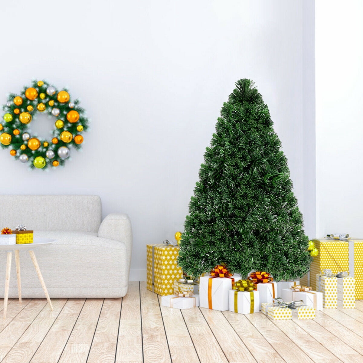Costway 6Ft Pre-Lit Fiber Optic PVC Christmas Tree Metal Holiday