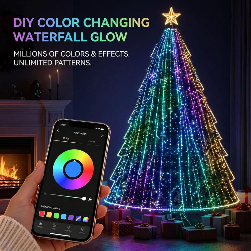 Smart Christmastree Lights - Change YourTree from Your Phone, addressable LEDs, Custom Designs and animations with app Control, dimming and USB Power
