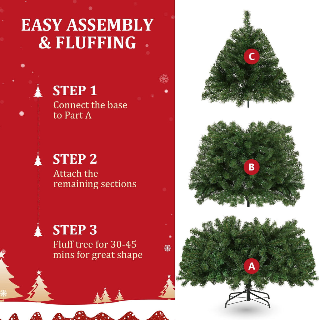 Funcid 6ft Green Artificial Christmas Tree, Hinged Spruce Full Tree with 1477 Branch Tips, Foldable Metal Stand, New PVC Material, Xmas Tree for Indoor and Outdoor Decoration