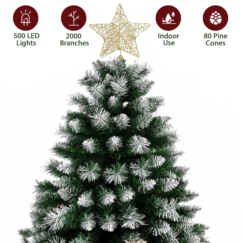 Yexmas 7.5ft Pre-Lit Christmas Tree with Tree Topper, 8 Modes LED Lights, Artificial Xmas Tree with Large Storage Bag