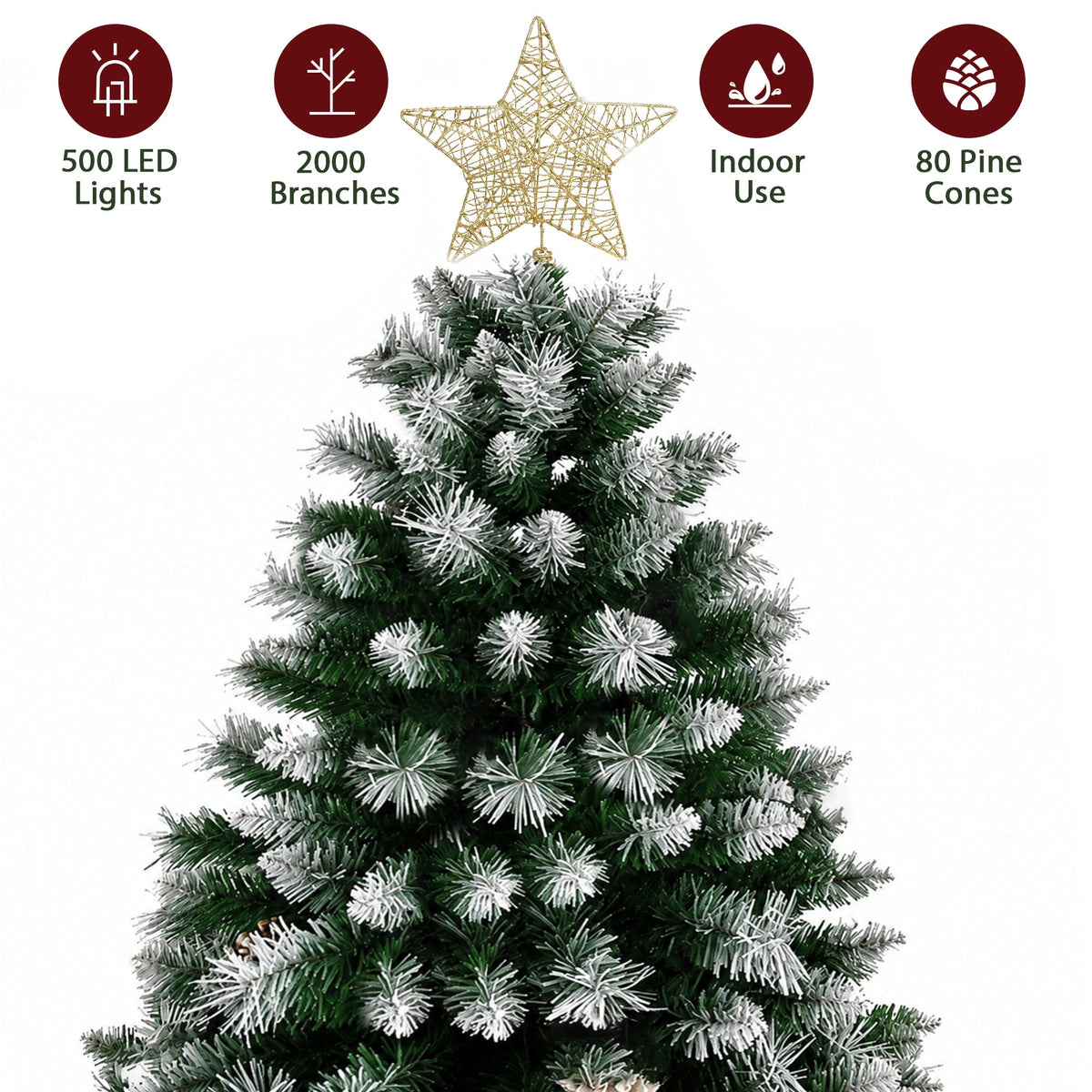 Yexmas 7.5ft Pre-Lit Christmas Tree with Tree Topper, 8 Modes LED Lights, Artificial Xmas Tree with Large Storage Bag