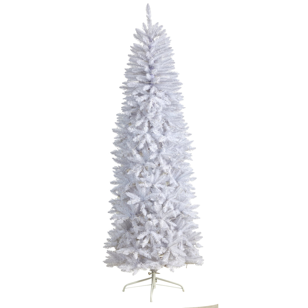Nearly Natural 3' White Slim Artificial Christmas Tree Prelit 50 Warm White LED Lights
