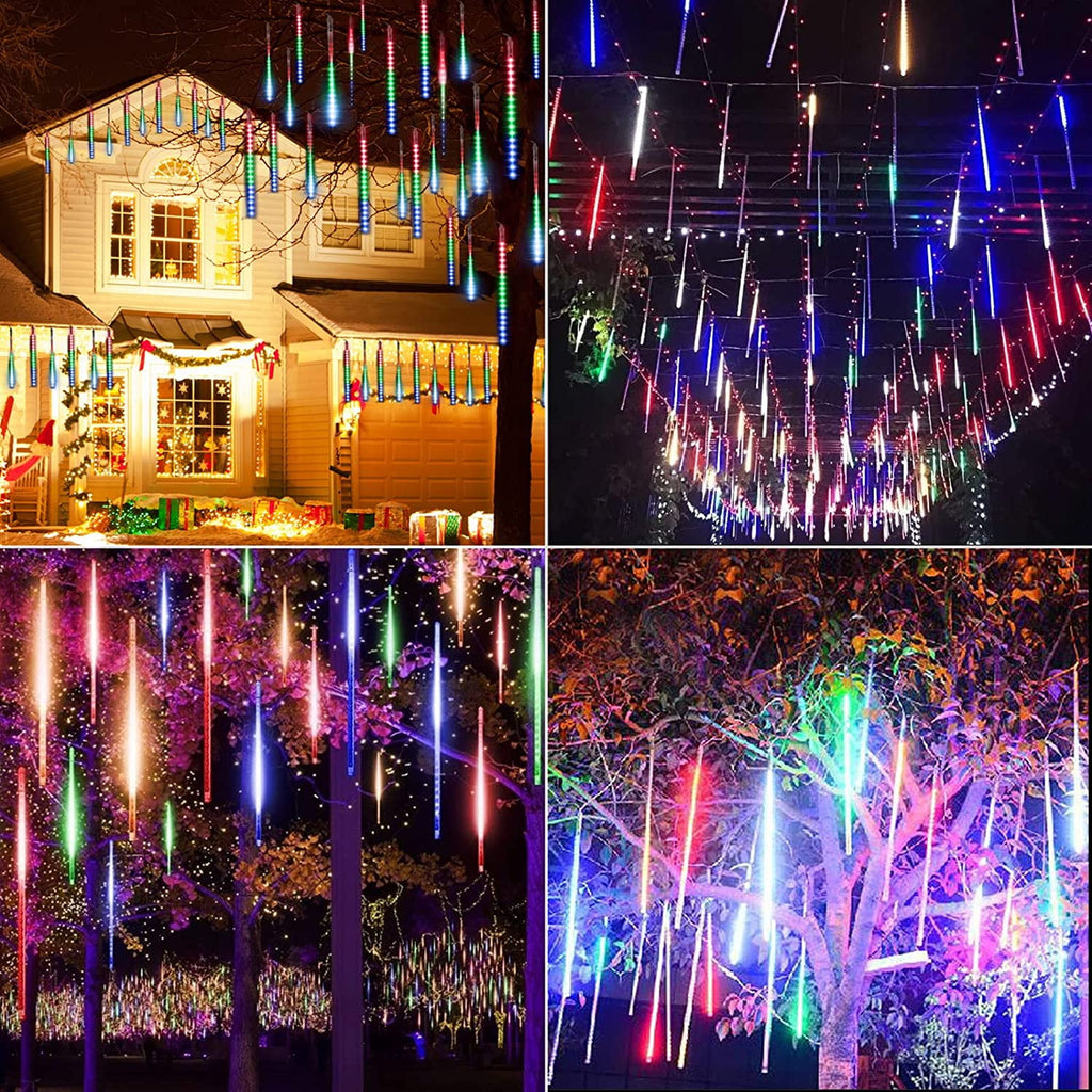 Christmas Lights, Meteor Shower Icicle String Lights, 18 Inches 8 Tubes 288 LED Christmas Lights Outdoor Dropping Lights, Hanging Falling Rain Lights Holiday Christmas Tree Lights, Blue
