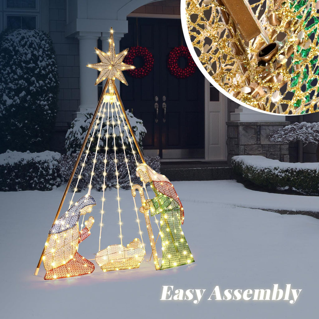 Ktaxon 6ft Christmas Lighted Nativity Scene Holy Family Christmas Outdoor Decor,with 190LED Lights