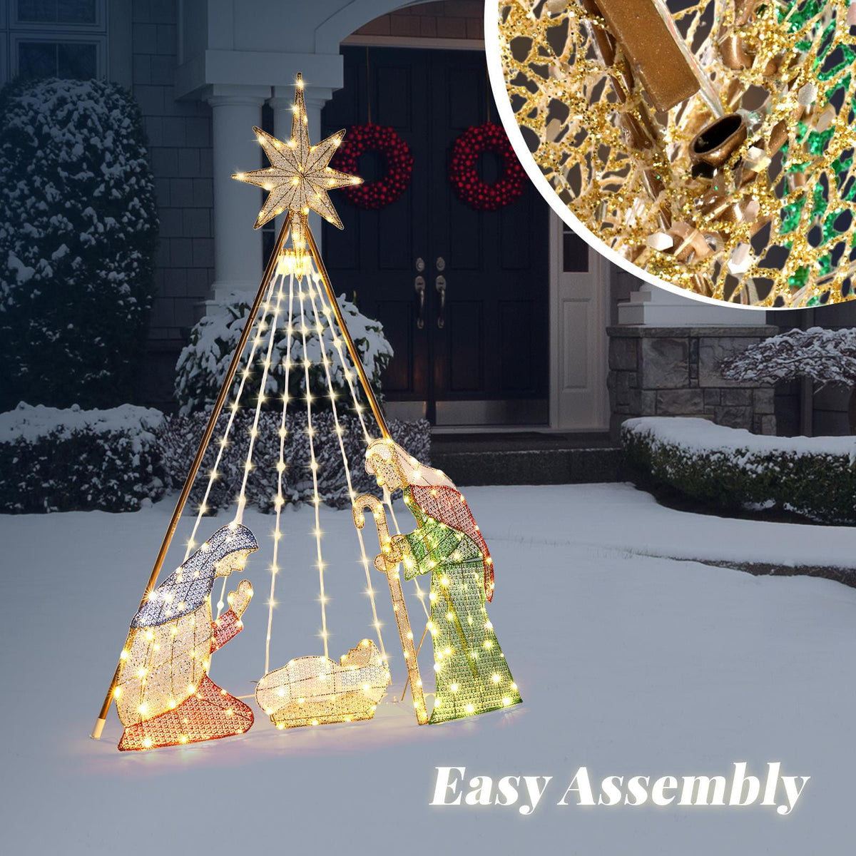 Ktaxon 6ft Christmas Lighted Nativity Scene Holy Family Christmas Outdoor Decor,with 190LED Lights