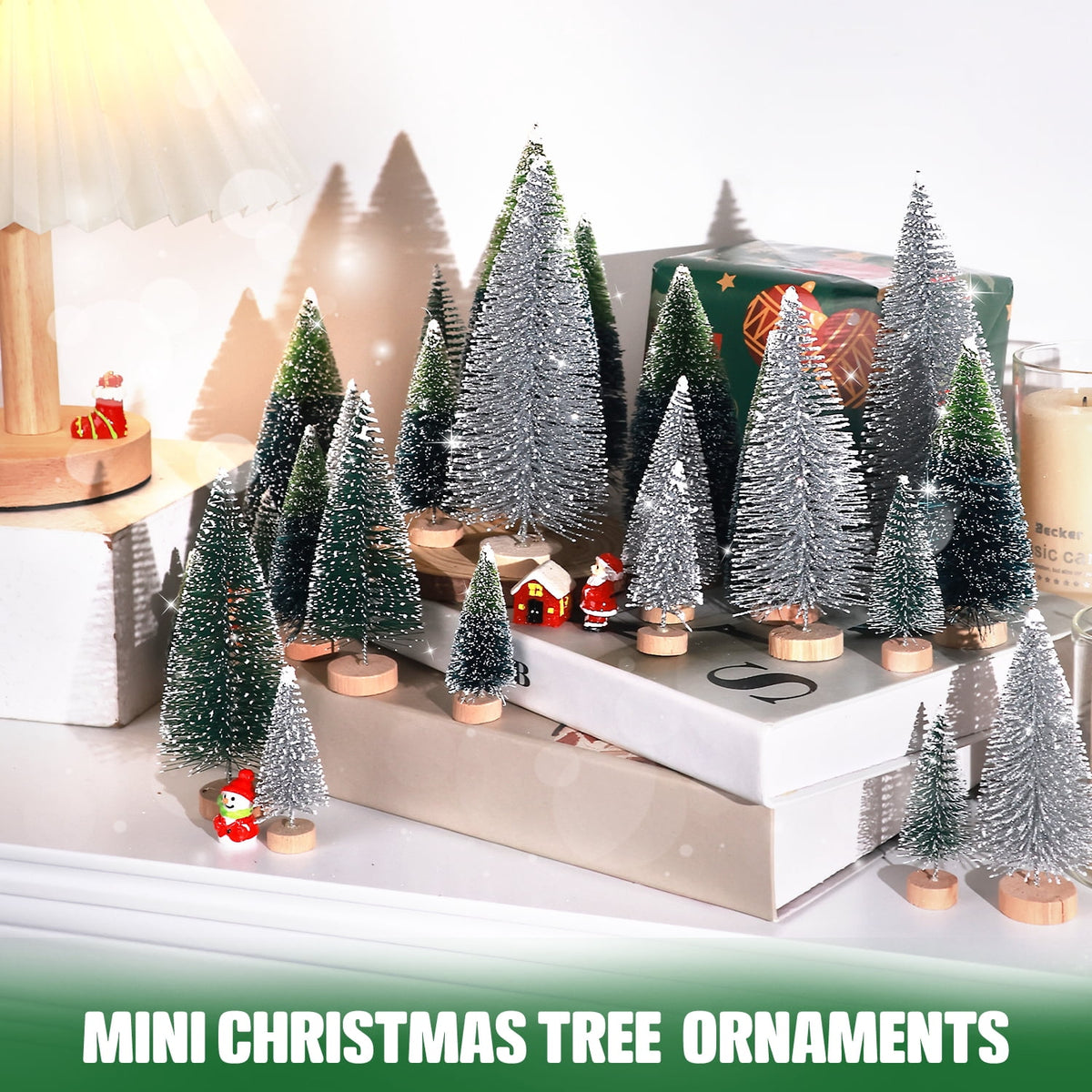 Ayieyill 30PCS Artificial Mini Christmas Trees, Mini Pine Tree Sisal Trees with Wood Base Bottle Brush Trees for Christmas Table Top Decor Winter Crafts Ornaments