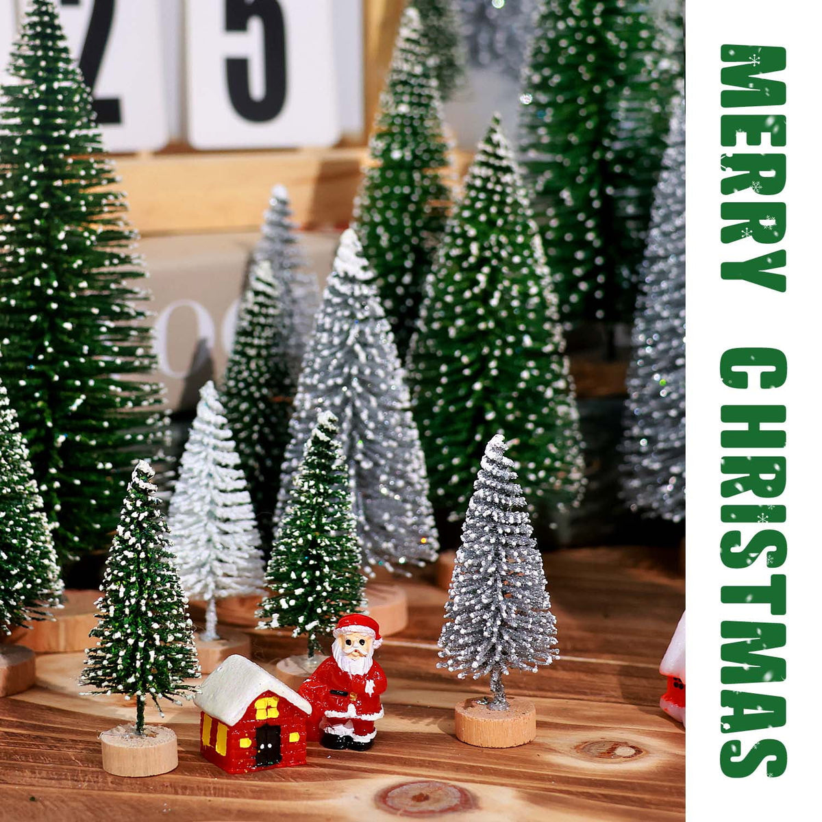 Ayieyill 30PCS Artificial Mini Christmas Trees, Mini Pine Tree Sisal Trees with Wood Base Bottle Brush Trees for Christmas Table Top Decor Winter Crafts Ornaments