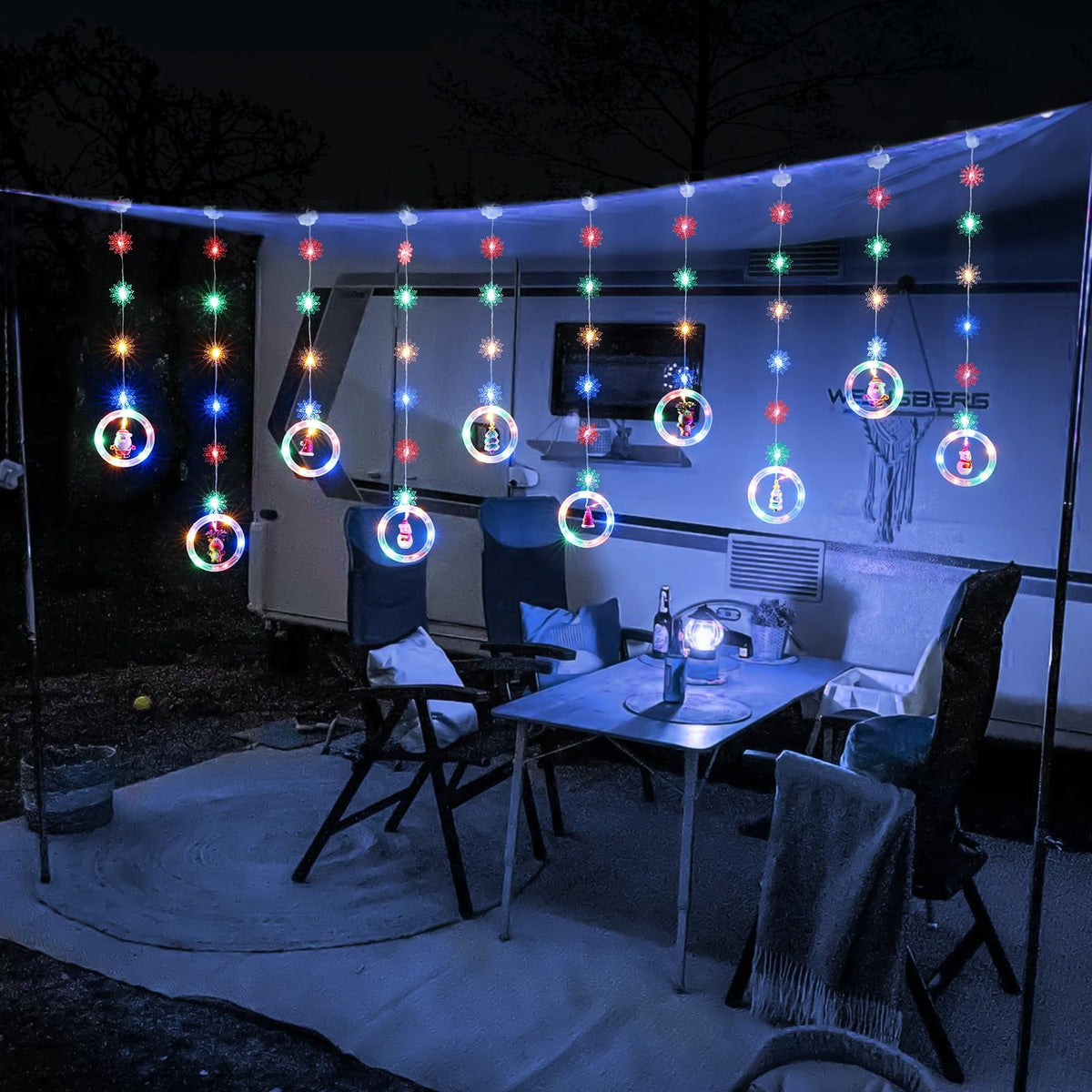 WILLED Christmas String Lights, 120 LED Window Curtain Lights with Christmas Ornaments, 9.8ft USB Powered Warm White Waterproof Fairy Lights Indoor Outdoor for Xmas Tree Patio Garden Party Home Decor