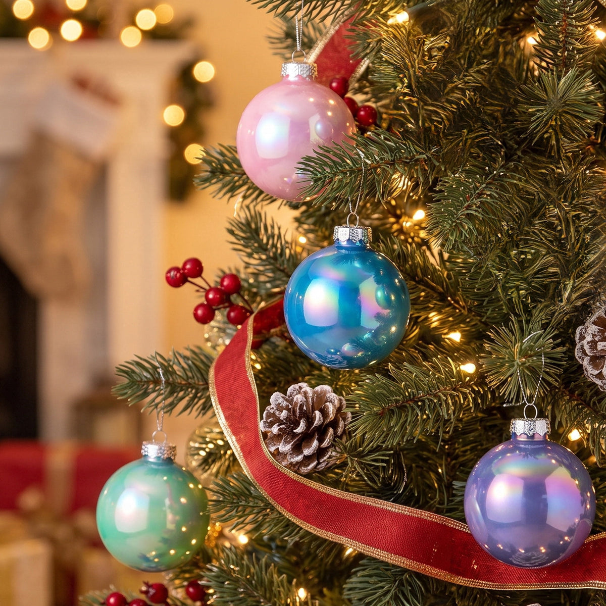 8-Count Multicolor Pastel Iridescent Ball Shatterproof Christmas Ornaments, 4.3", by Holiday Time