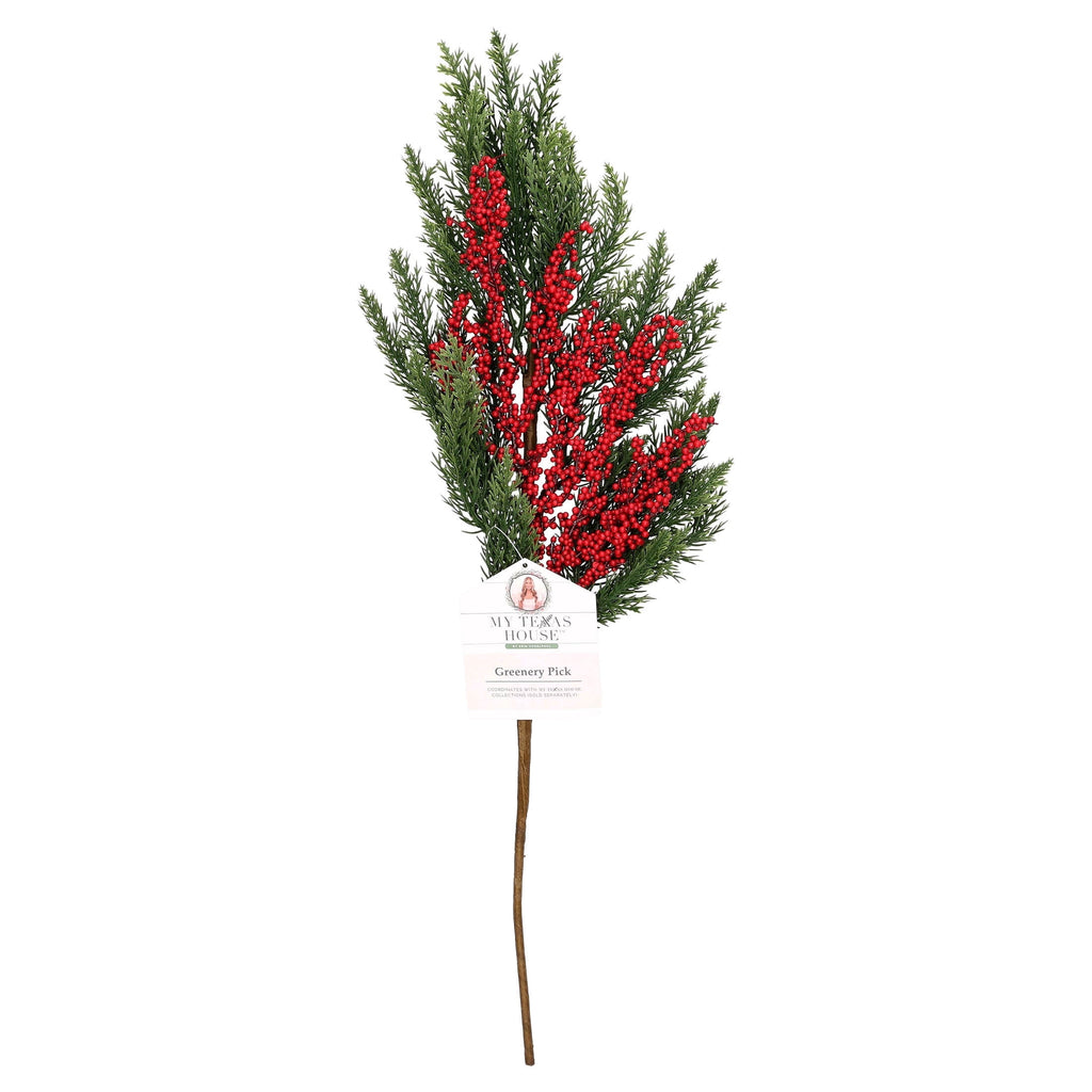 My Texas House Greenery and Berries Decorative Christmas Pick, 24"
