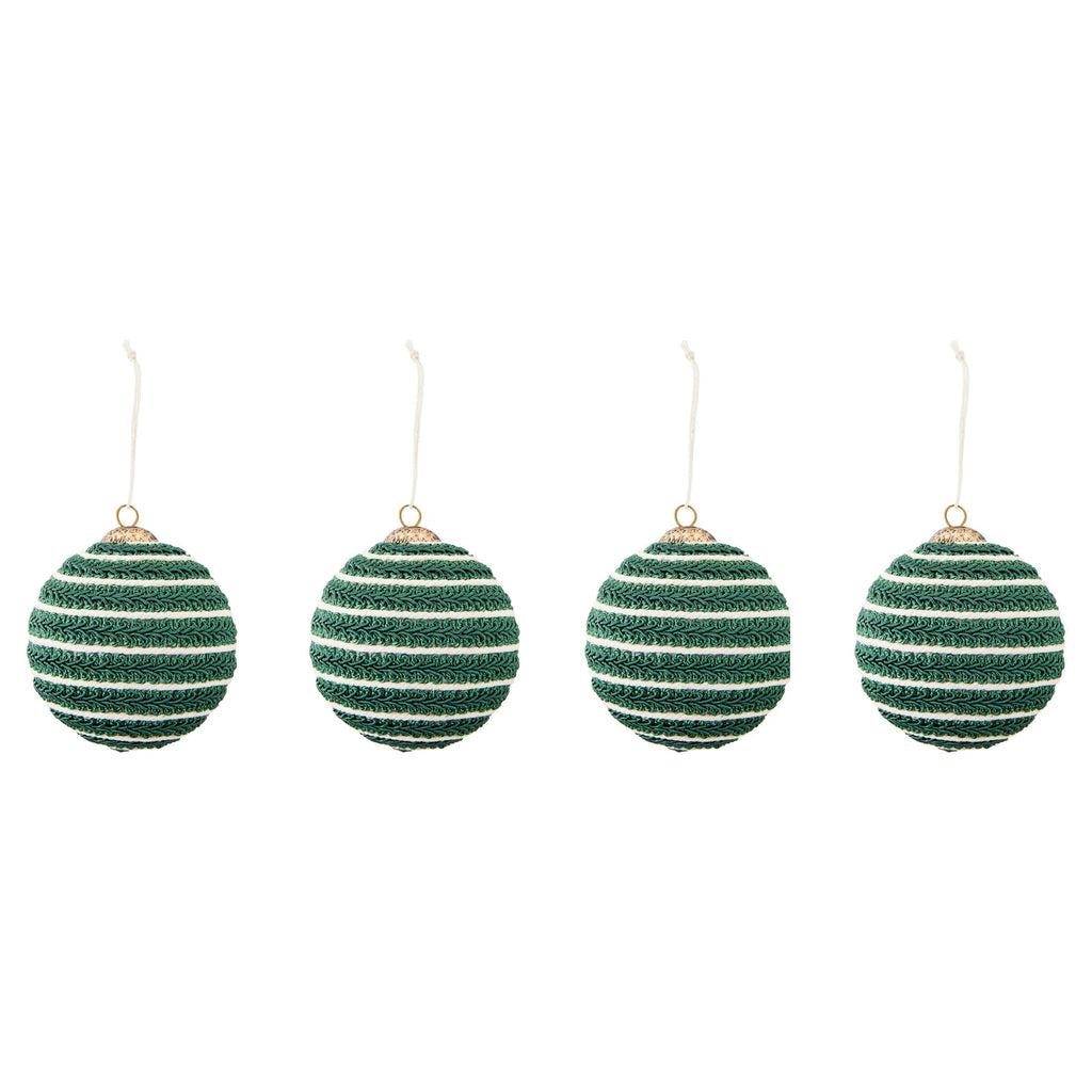 4-Count Green and Cream Braided Ball Christmas Ornaments, 5", by Holiday Time