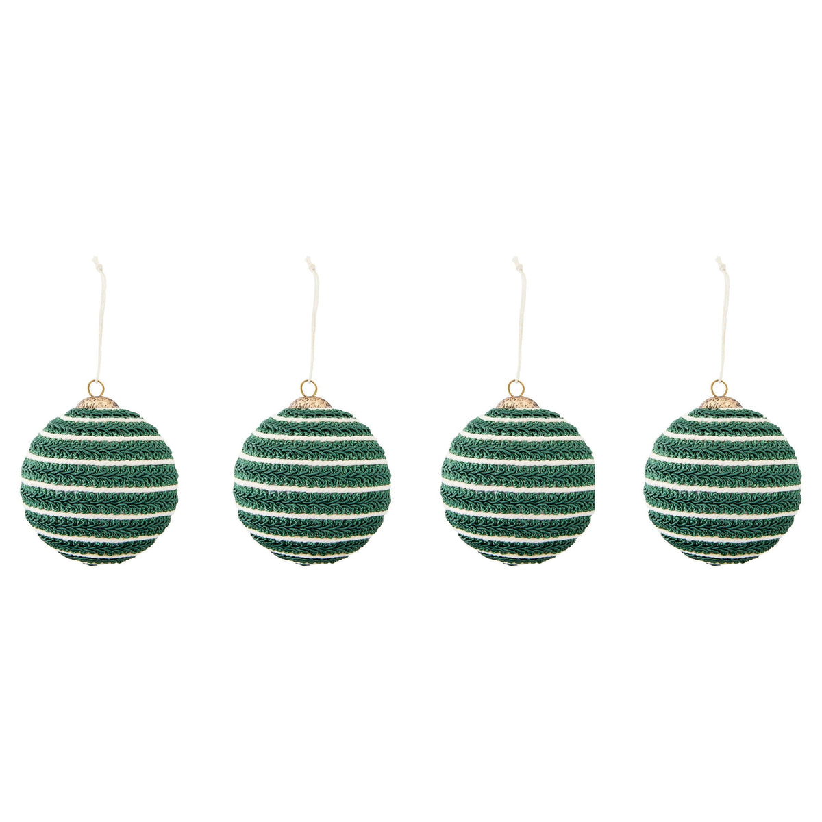 4-Count Green and Cream Braided Ball Christmas Ornaments, 5", by Holiday Time