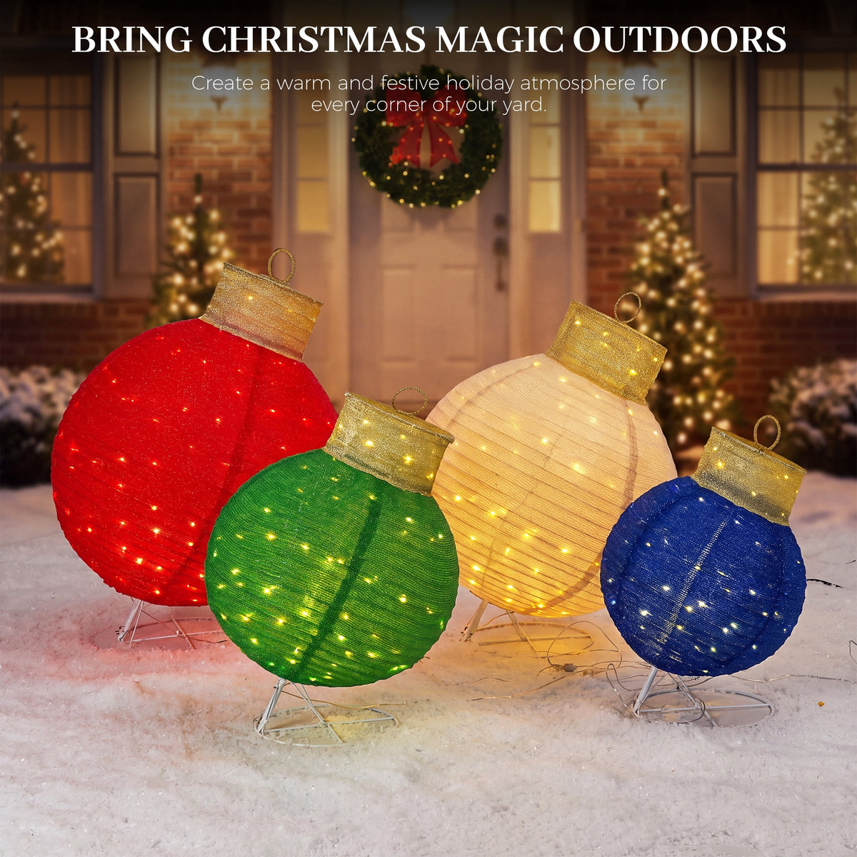 FOOWIN 3pcs Lighted Pop-Up Outdoor Christmas Ornament Set, Holiday Decoration with 270 LED Lights for Yard & Outdoor Christmas Decor