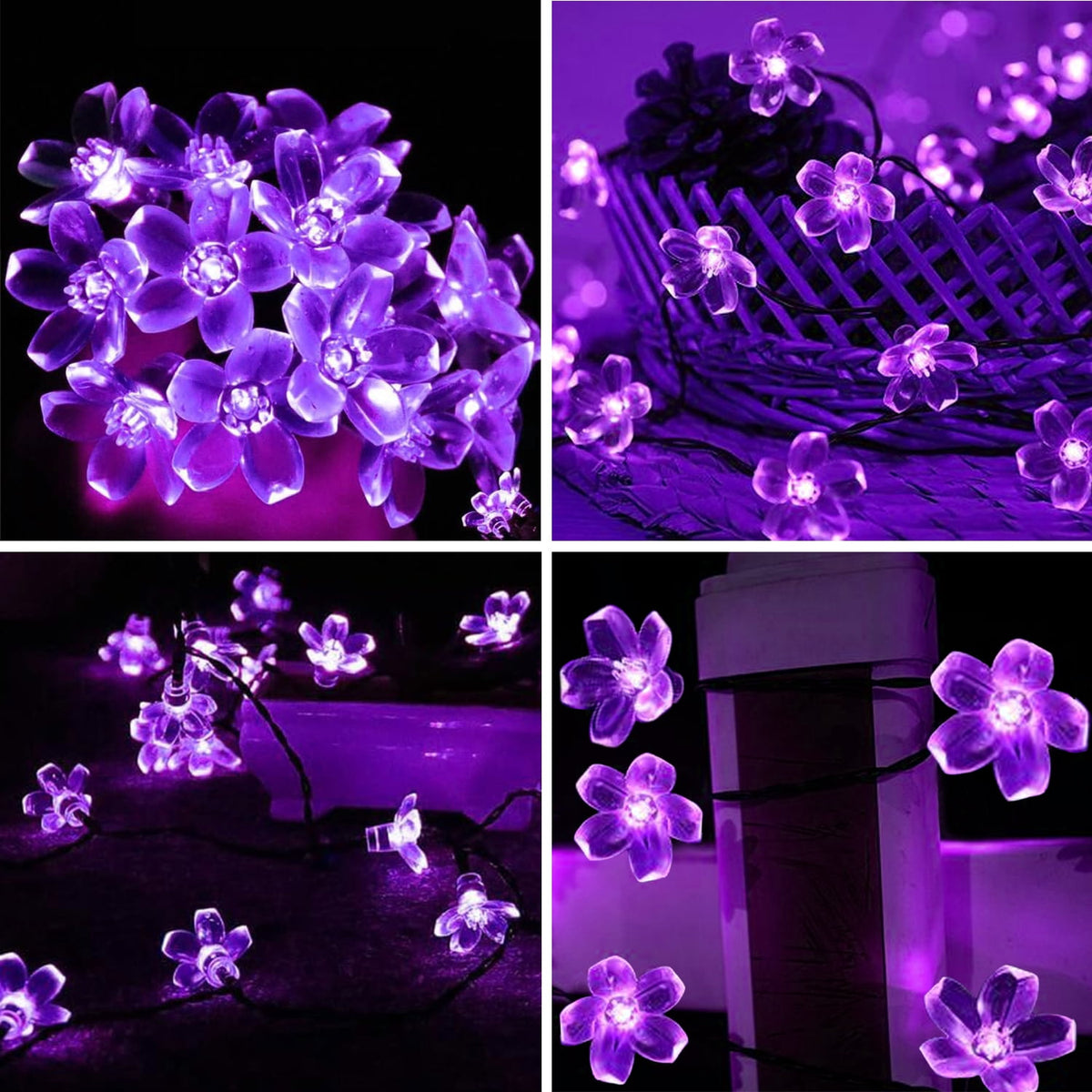 Rirool Cherry Blossom Solar String Lights Outdoor, 23FT 50 LED Flower Fairy Lights with 2 Lighting Modes, IP65 Waterproof Auto On/Off for Garden Patio Wedding Christmas Decor, Multicolor