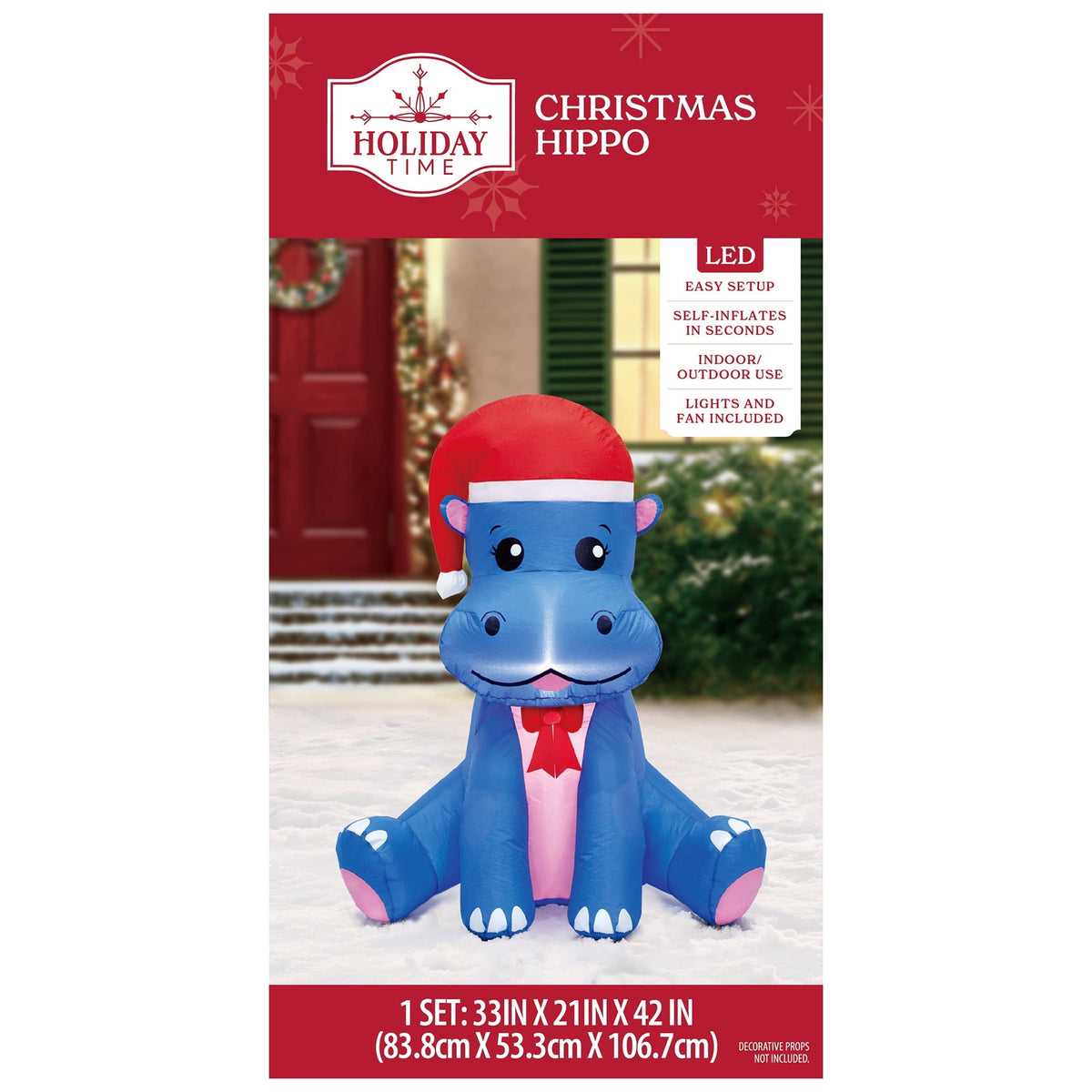 Blue and Pink Hippo Christmas Yard Inflatable, 3.5', by Holiday Time