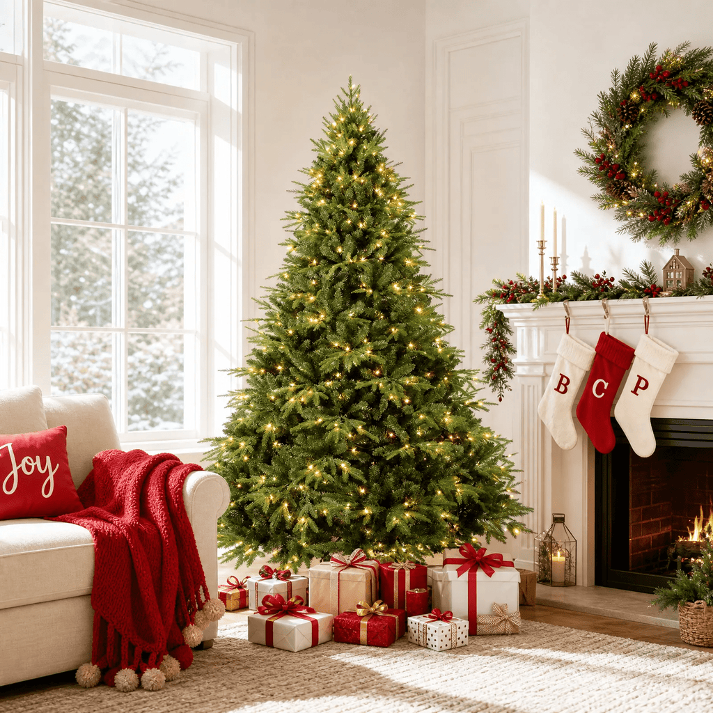 Soilhill 7.5ft Pre-Lit Artificial Christmas Tree with 3348 PE/PVC Tips, Premium Holiday Xmas Tree with 400Warm White LED Lights, Easy Assembly, Indoor Decoration