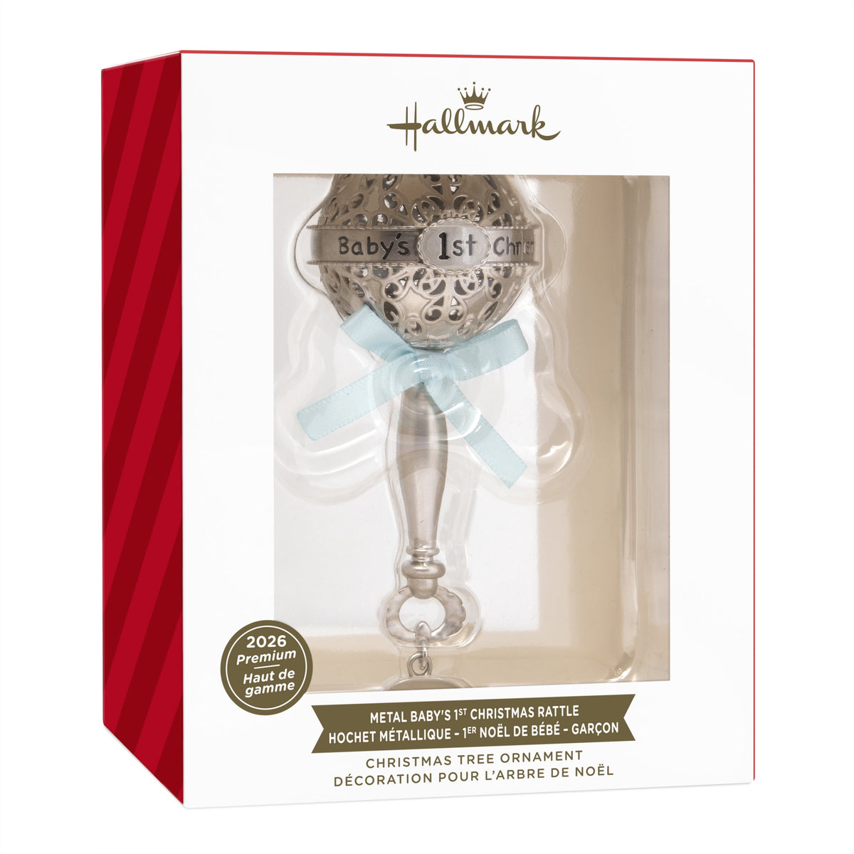 Hallmark Ornament (Baby First Cmas Rattle Blue Ribbon 2026, Metal), 1 Count