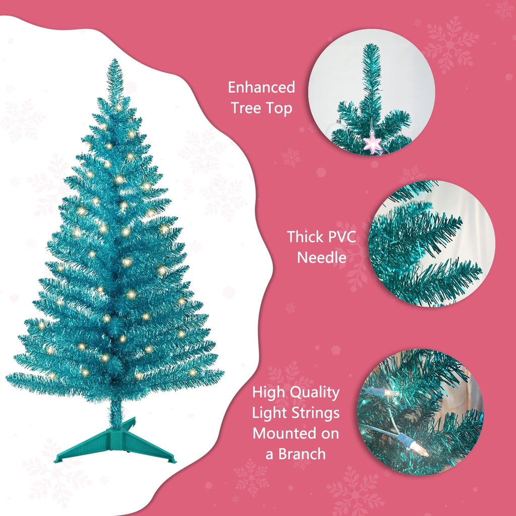 Mayhihi 4FT White Small Christmas Tree with Lights, Artificial Xmas Trees for Home Office