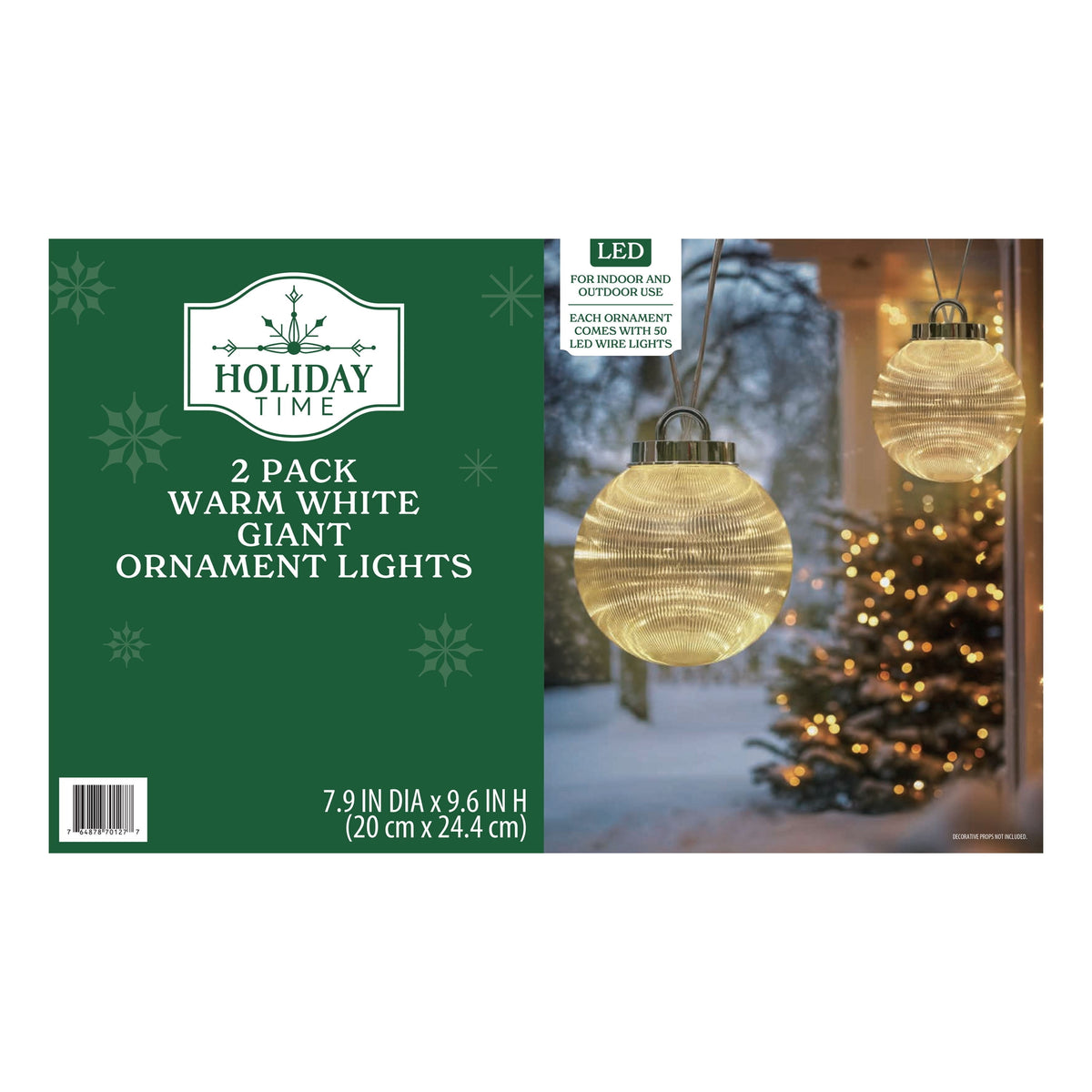 Indoor/Outdoor Giant LED Ornament Christmas Lights with 50 LED Lights, Warm White, Set of 2, by Holiday Time