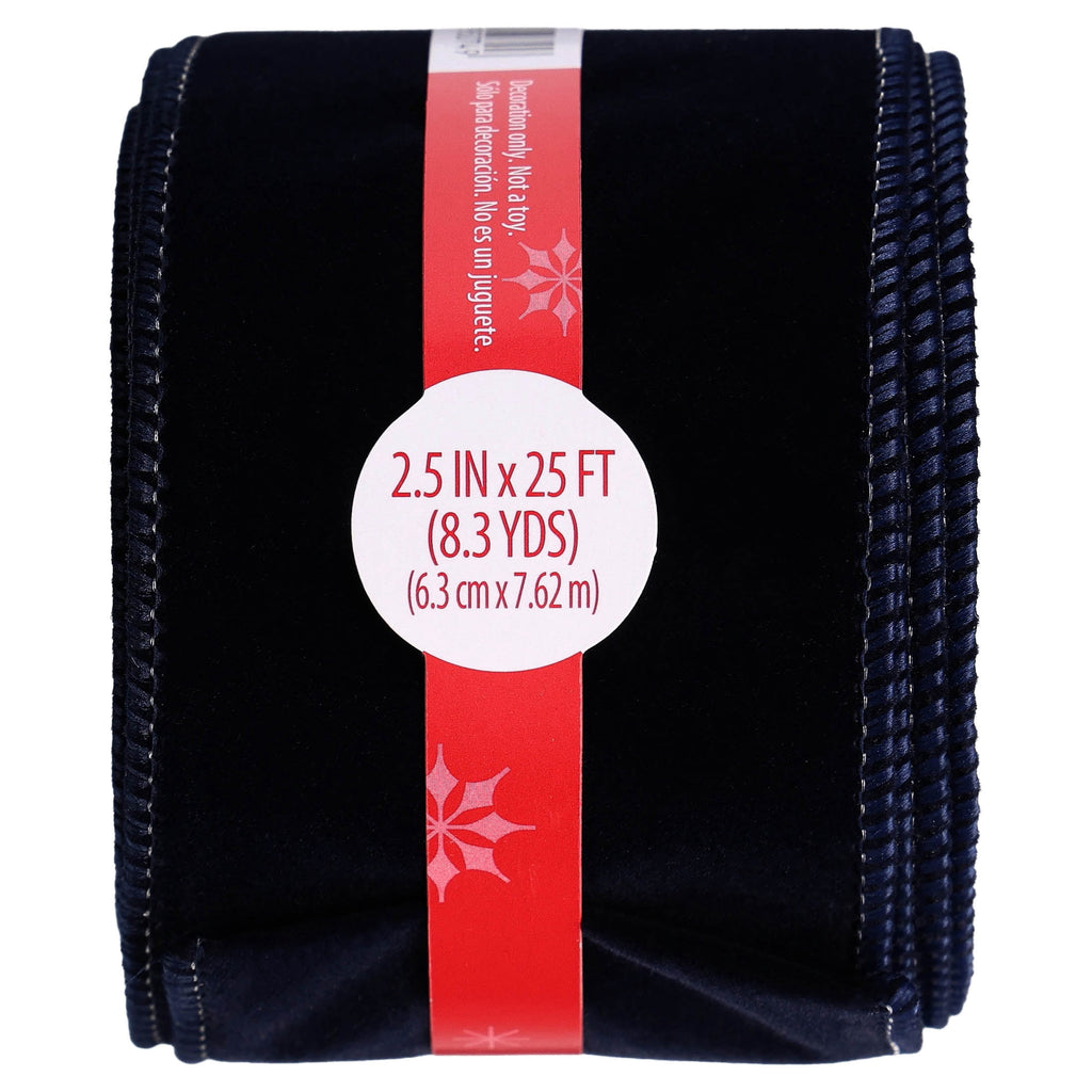 Navy Blue Velvet Christmas Ribbon, 2.5" x 25', by Holiday Time