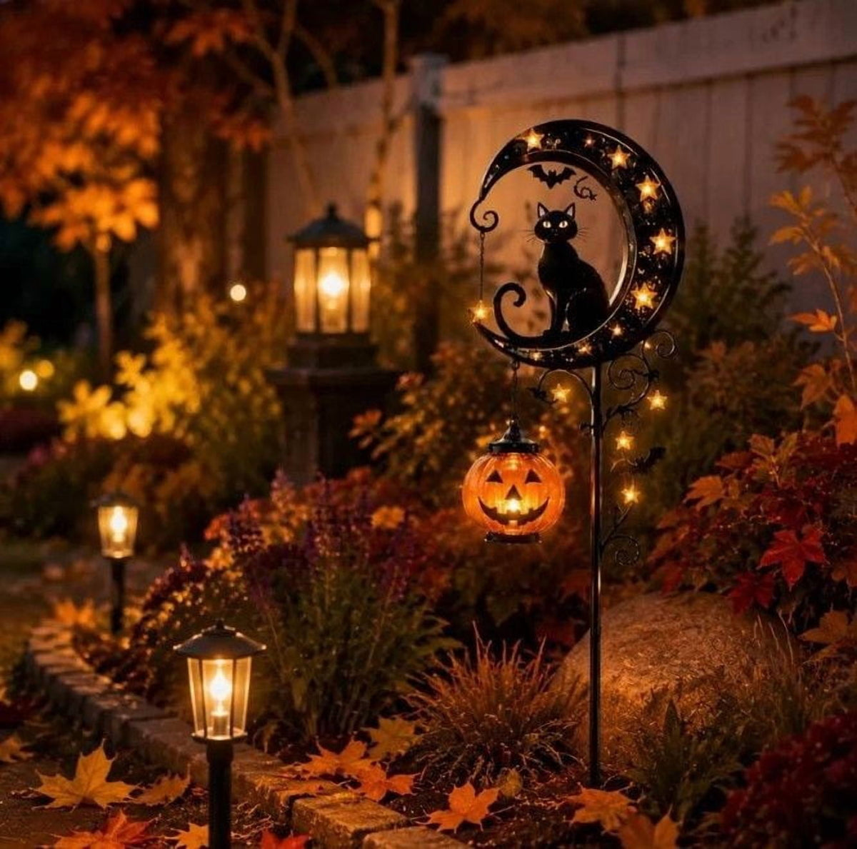 Stijggn Halloween Pumpkin Stake Solar Garden Lights, Waterproof Multi Branch Little Pumpkin Lantern Garden Stake Lights Outdoor Walkway Yard Garden Decoration