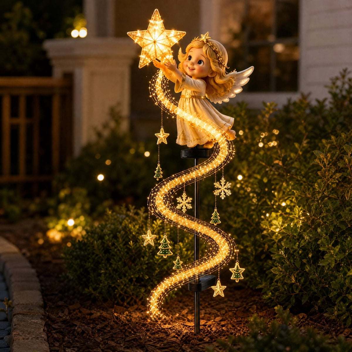 Christmas Reindeer Lighted Yard Stake, Bell and Snowflake Outdoor Decor for Lawn Garden Pathway Porch Holiday Display, 31.9 in