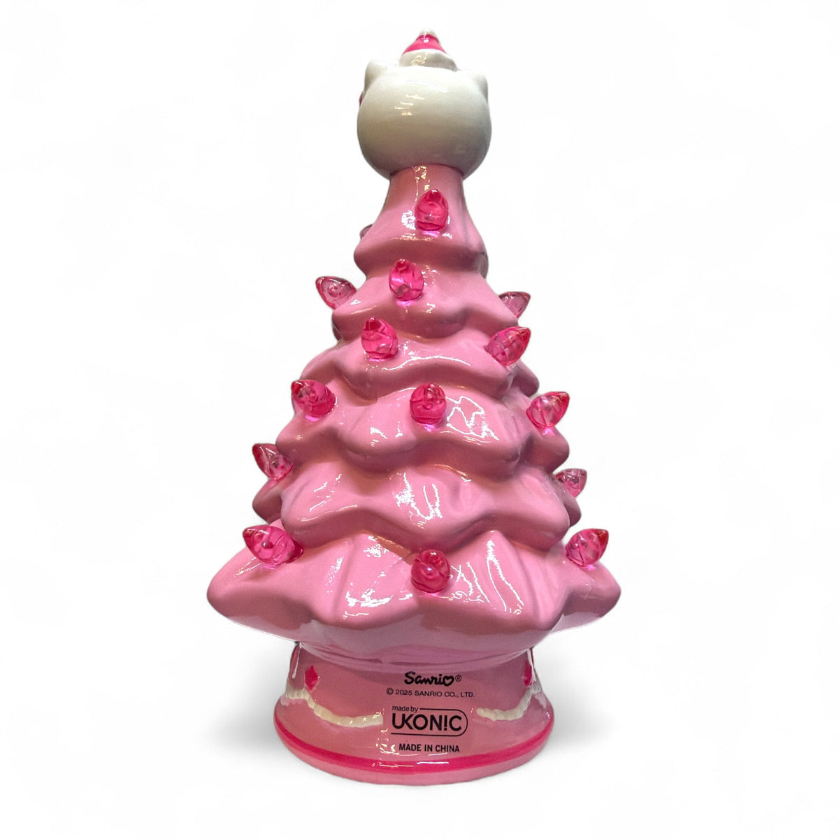 Hello Kitty Mini Ceramic Christmas Tree with Pink Lights – 6" Tall Holiday Decoration