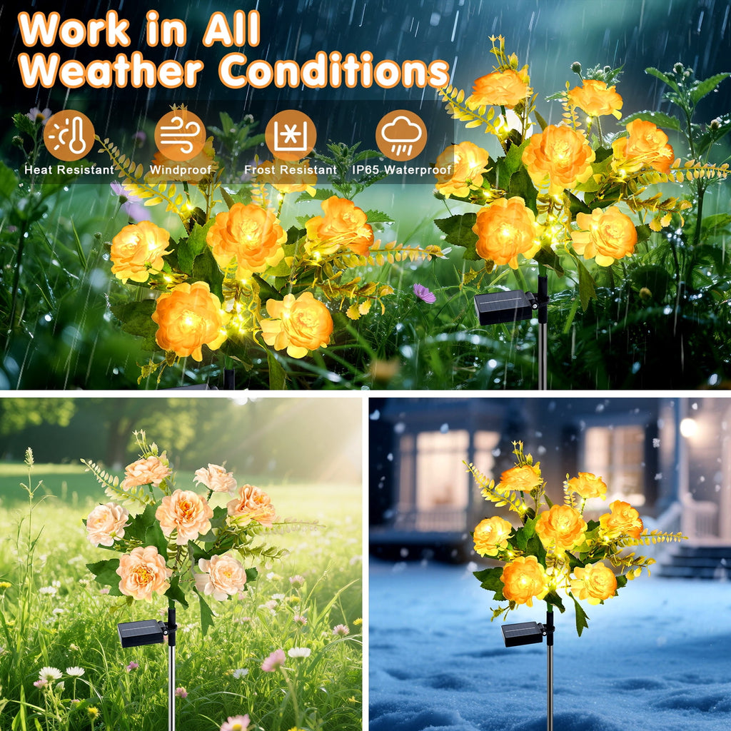 Qoosea Solar Garden Lights Outdoor Waterproof Decorative Flower New Upgraded 2 pack with 17 Butterfly Solar Lights for Garden Yard Outdoor Decor Pathway, Gifts for Mom