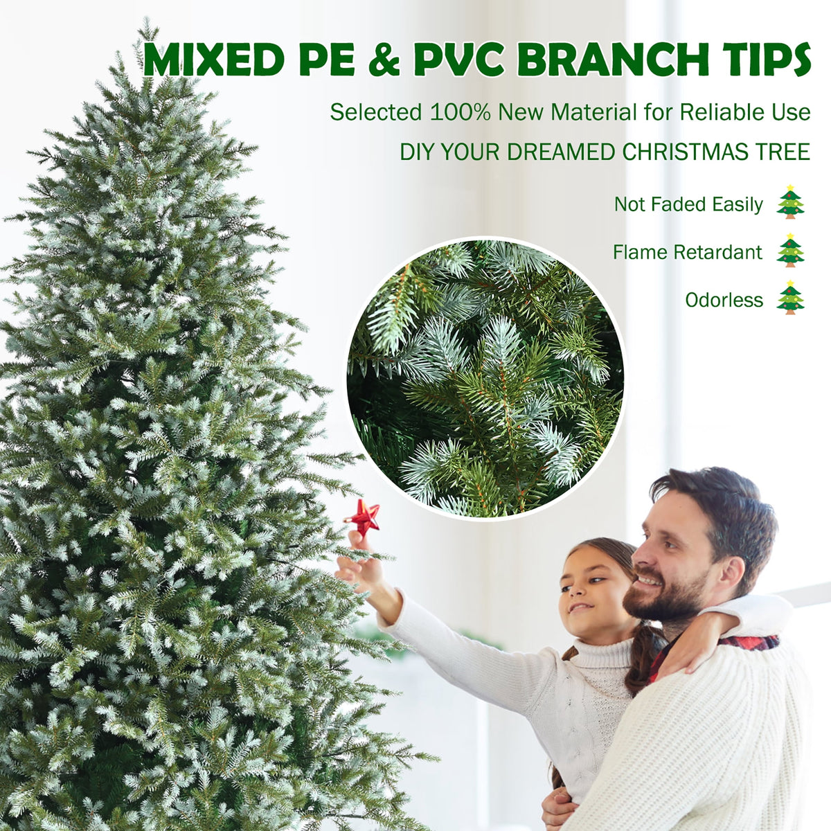 Costway 6ft Artificial Christmas Spruce Hinged Tree w/ 892 Mixed PE & PVC Tips