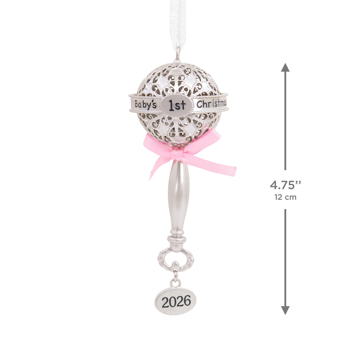 Hallmark Ornament (Baby First Cmas Rattle Pink Ribbon 2026, Metal), 1 Count