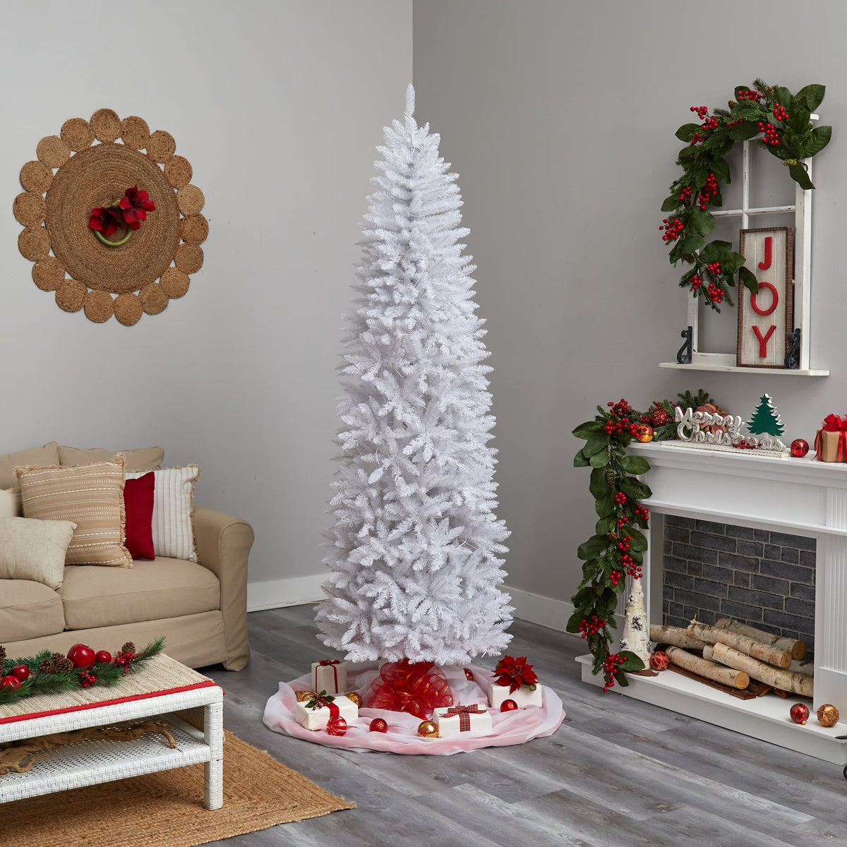 Nearly Natural 3' White Slim Artificial Christmas Tree Prelit 50 Warm White LED Lights