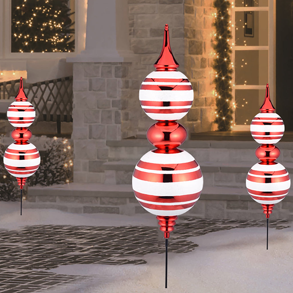 Jumbo Finial Outdoor Christmas Ornament Yard Stake, Red and White, 34", by Holiday Time