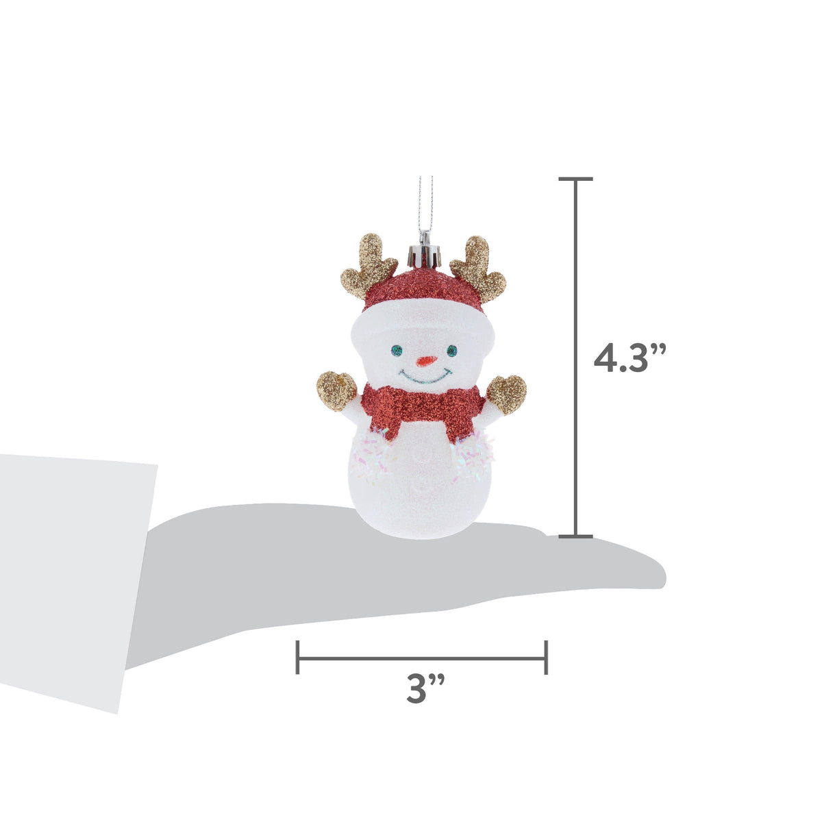 Red and White Glitter Snowman with Antlers Christmas Ornament, 4.3", by Holiday Time