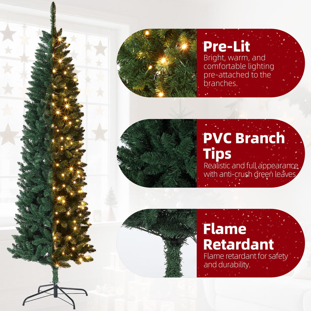 Towallmark 9FT Pre-Lit Artificial Pencil Christmas Tree with 380 Color Changing LED Lights,1153 Branch Tips