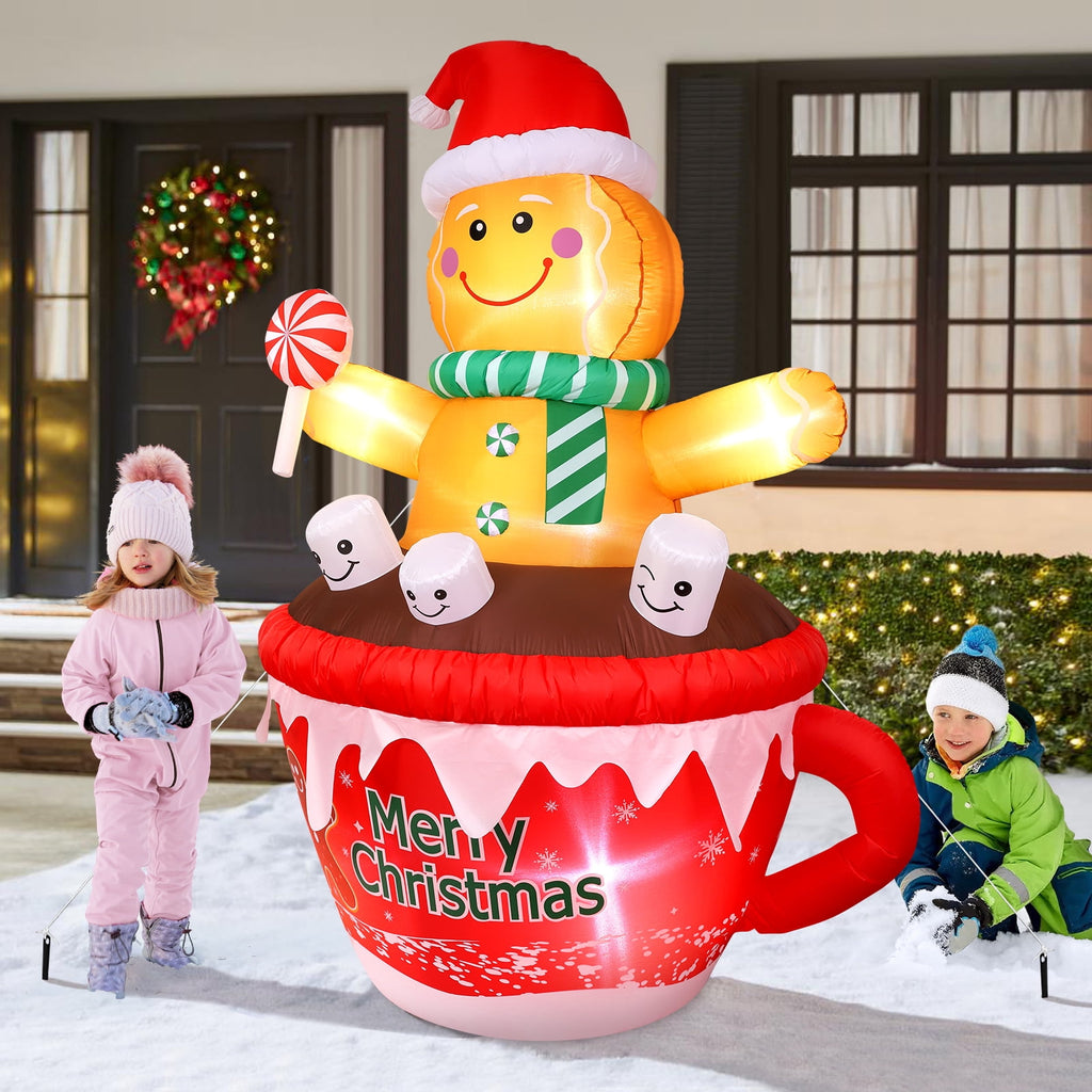 Ayieyill 7FT Inflatables Christmas Outdoor Decoration Cup Gingerbread Man with LED, Outdoor Christmas Decoration