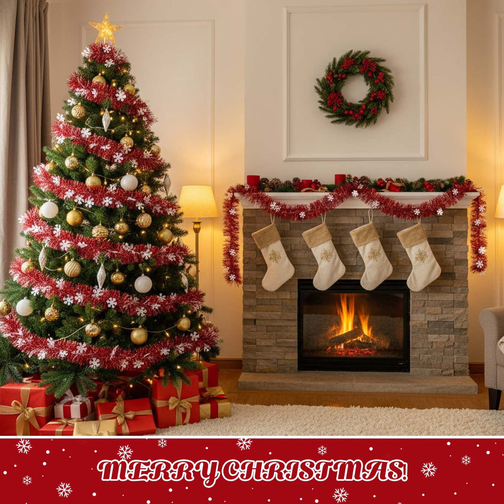 Ayieyill 33ft Tinsel Garland Hanging Christmas Tree Garland for Christmas Tree Decorations Indoor, Iridescent