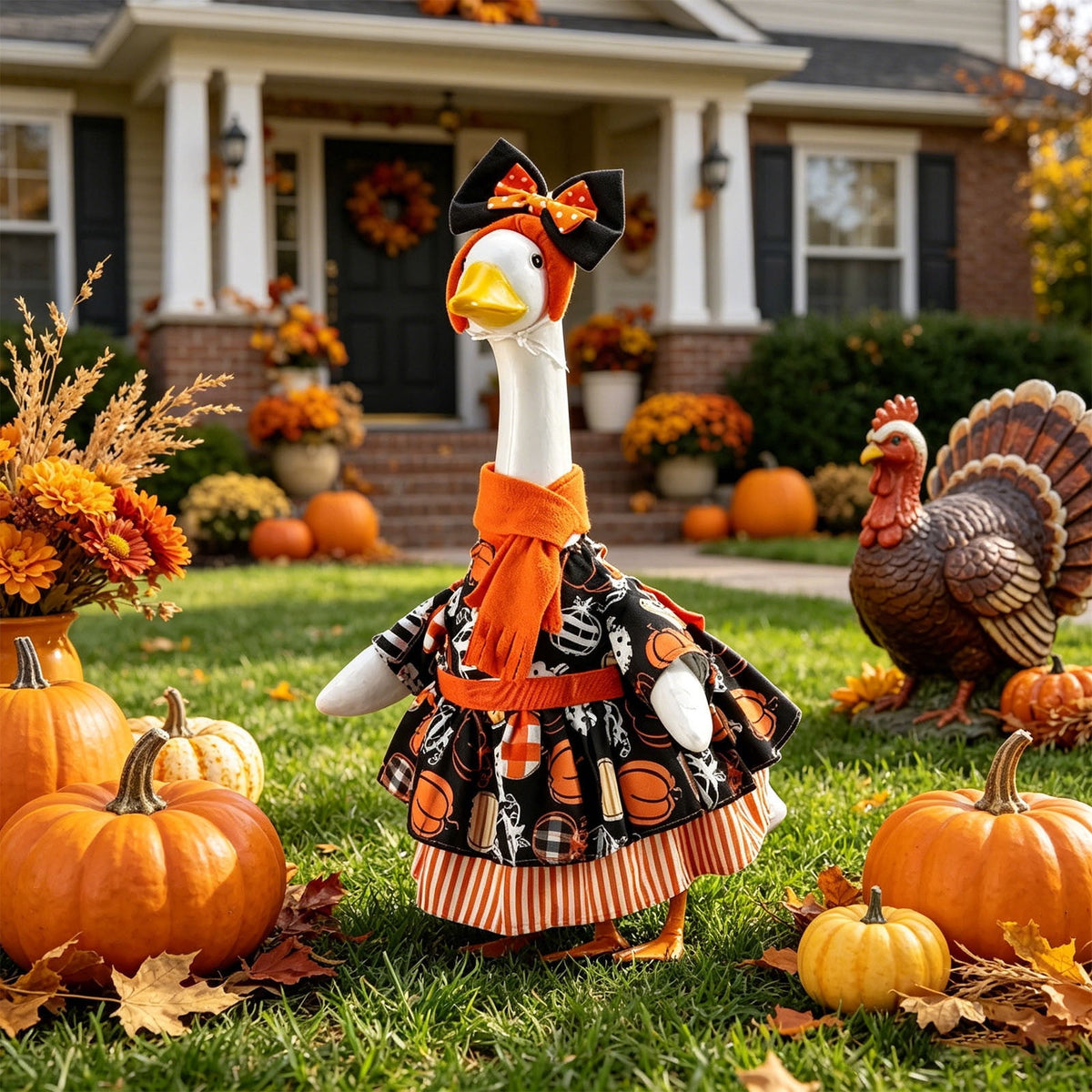 Lzobxe Porch Goose Clothes, Casual Style Lawn Yard Garden Decor for 23" High Cement or Plastic Geese, Goose Costume for All Season and Occasiona