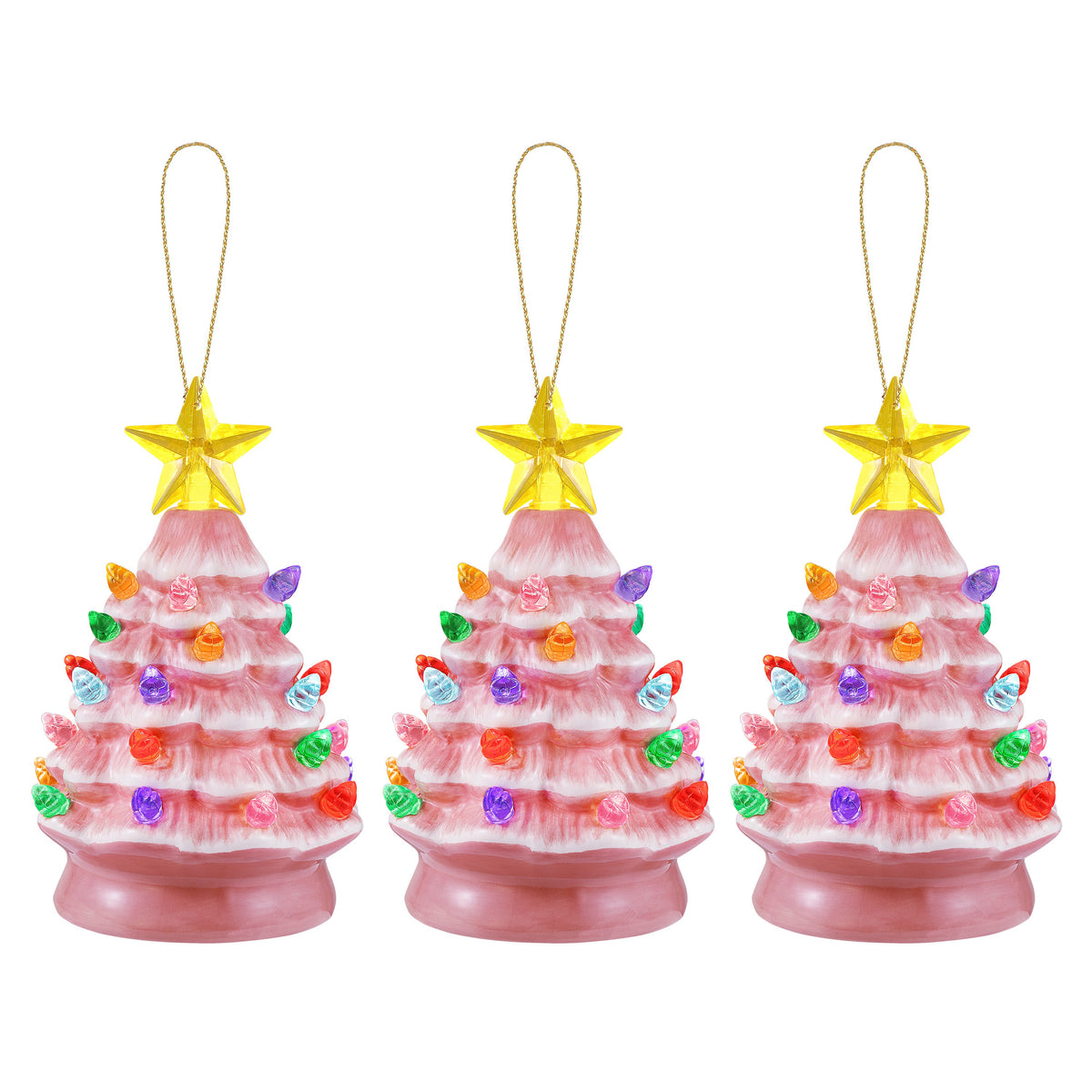 Mr. Christmas Nostalgic Ceramic Tree Ornaments - Green, Set of 3
