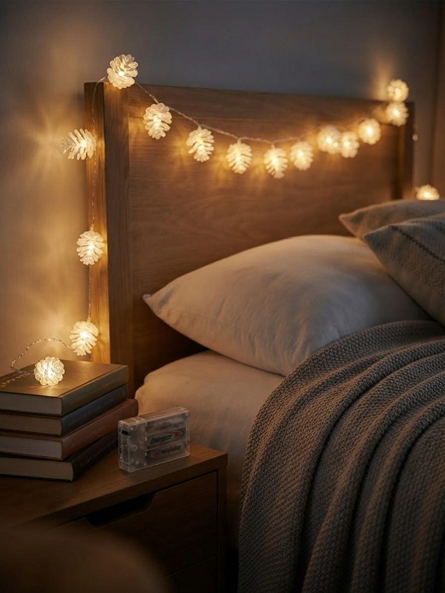 16 ft 50 LED Pinecone String Lights, Warm White Battery Operated Indoor Christmas Lights with 6 Adhesive Clips, TW Design