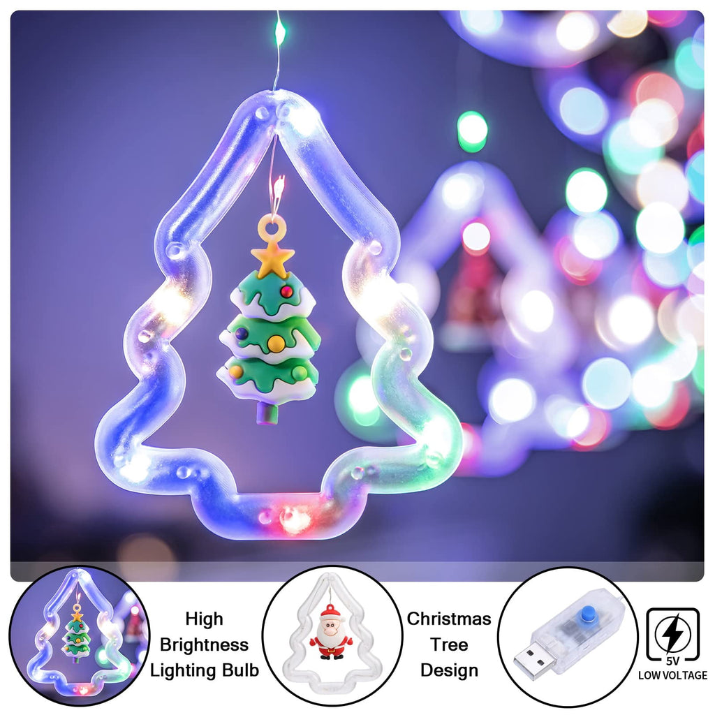 WILLED Christmas String Lights, 120 LED Window Curtain Lights with Christmas Ornaments, 9.8ft USB Powered Warm White Waterproof Fairy Lights Indoor Outdoor for Xmas Tree Patio Garden Party Home Decor