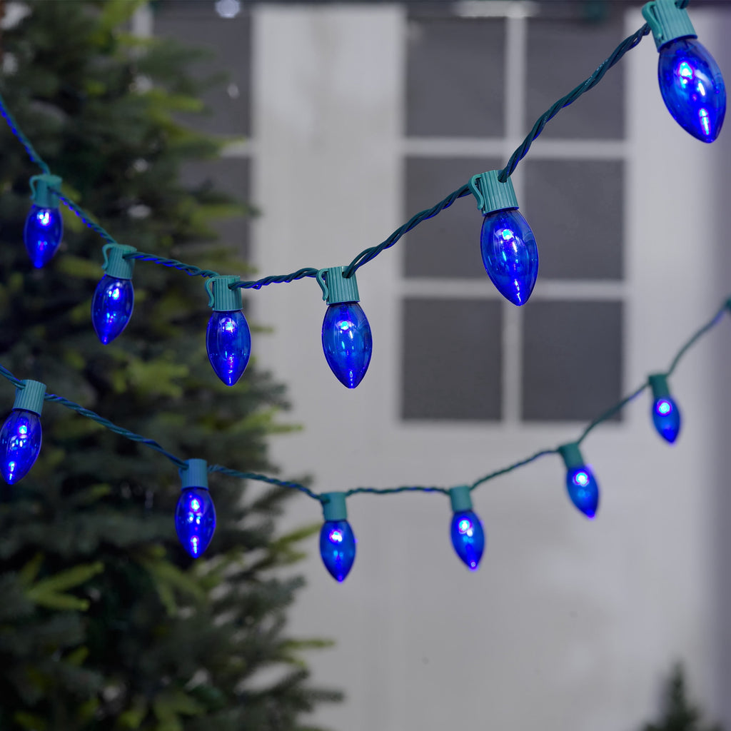 Indoor/Outdoor 25-Count LED Ultra Bright C9 Christmas String Lights, Warm White, Green Wire, 14', by Holiday Time