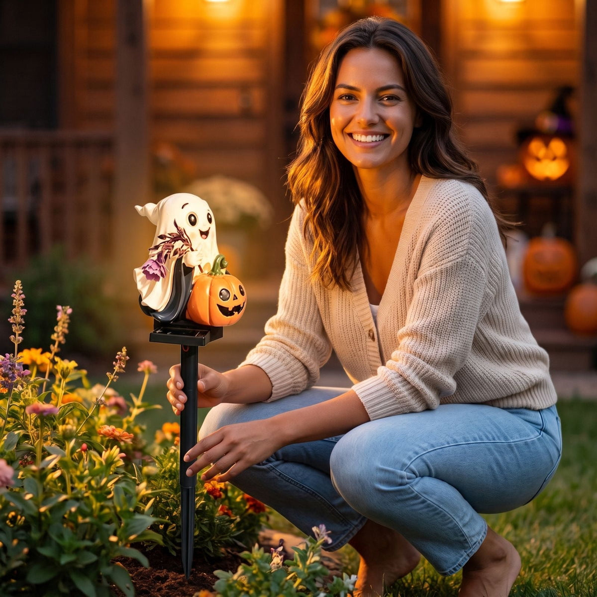 Stijggn Halloween Pumpkin Stake Solar Garden Lights, Waterproof Multi Branch Little Pumpkin Lantern Garden Stake Lights Outdoor Walkway Yard Garden Decoration