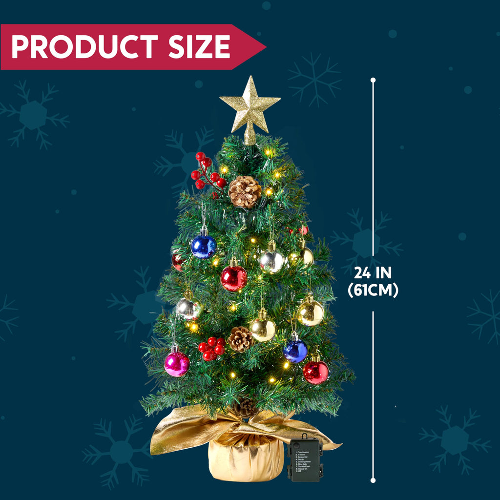 Joyfy 24in Prelit Tabletop Christmas Tree with Decoration Kit (Gold, Battery Operated)
