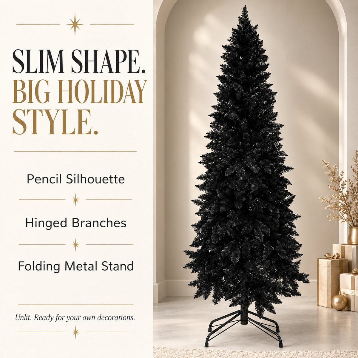 Ahititi 7 FT Red Christmas Tree, Slim Artificial Pencil Tree with 950 PVC Tips, Hinged Branches & Folding Stand, Holiday Decor