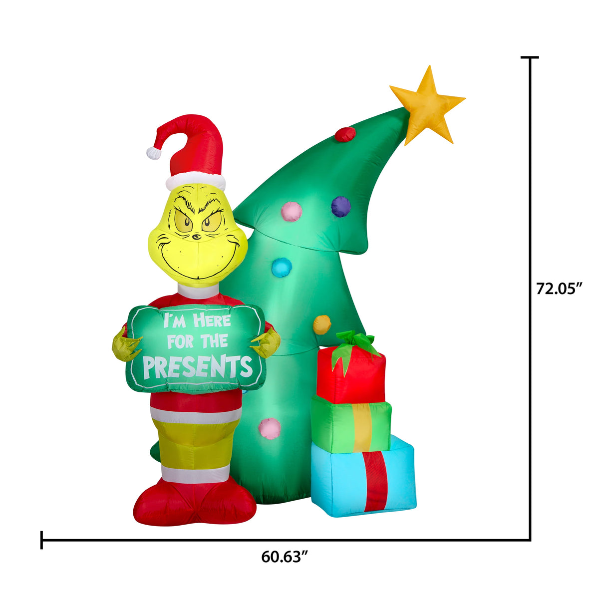 The Grinch with Christmas Tree and Gift Boxes LED Light-Up Outdoor Yard Inflatable, 6 ft