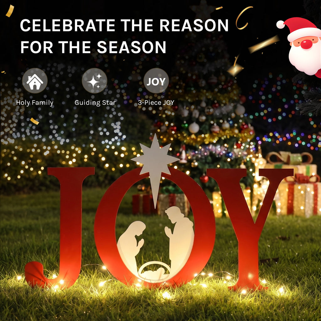 CONCETTA Outdoor JOY Christmas Nativity Decoration for Yard, Red White