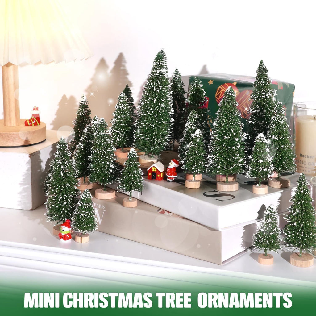 Ayieyill 30PCS Artificial Mini Christmas Trees, Mini Pine Tree Sisal Trees with Wood Base Bottle Brush Trees for Christmas Table Top Decor Winter Crafts Ornaments